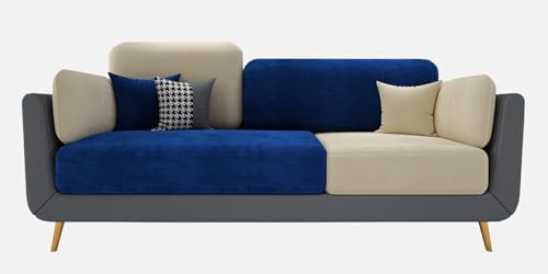 Image of Sixpine Luxury Dual Color Upholstery Sofa in Premium Velvet | Solid Wood Structure | Sturdy Golden Legs | High Density Foam | Extra Comfort for Modern Living Room (Blue & Beige, 3 Seater)