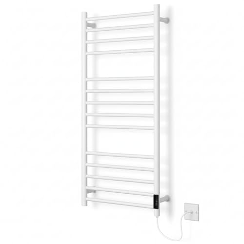 Manissa White Dry Electric Heated Stainless Steel Towel Rail 1000mm H x 500mm W Energy Efficient