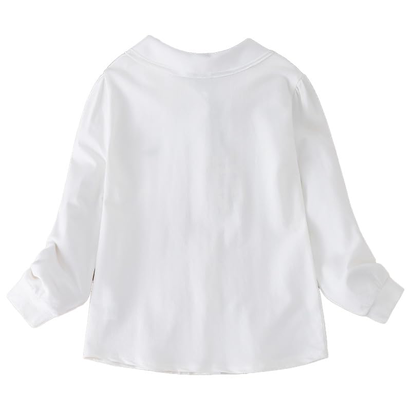 Girls Long Sleeve White Blouse with Navy Bow, Peter Pan Collar, Pleated Front2