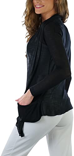 Image of ToBeInStyle Womens Open Front Long Sleeve Lightweight Asymmetrical Draped Cardigan with Side Pockets