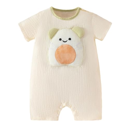 Image of Hopscotch Baby Boys Embellished Print Short Sleeves Apricot Rompers