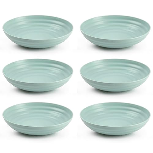 Acan Tradineur - Pack de 6 platos hondos de plástico, reutilizables y reciclables, aptos para uso alimentario, microondas y congelador, fabricados en España (Verde pastel - 19 x 4,5 cm - 750 ml)