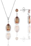 925 Sterling Silver Rhodium Plated Zultanite and Zircon Teardrop Pendant Necklace and Earring Set for Women, refined Dainty Jewelry for Her, 45cm (17.7in) Chain - Silver,