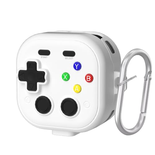 for �T���X��Buds 4/4 pro�p�ی�P�[�X ���C�����X�C���z���ی�J�o�[ PC+TPU�� �w�b�h�z���P�[�X �Q�[���@�^ �{�^������ �X�g���X���� �ی�P�[�X �ϏՌ� ���h�~ ���C�����X�[�d�Ή� �t�b�N�t�� (�z���C�g) [���s�A���i]