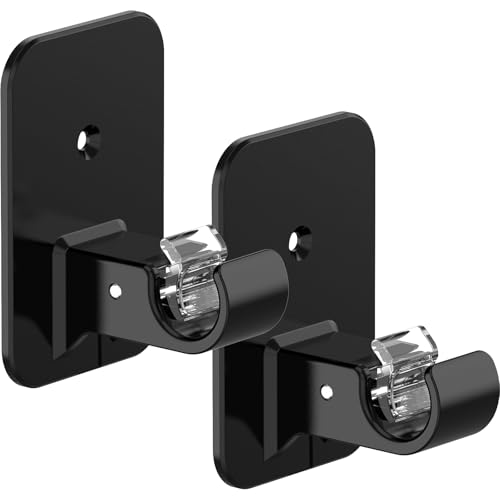 GXOACKJ No Drill Curtain Rod Brackets, 2 Pcs Renter Friendly 3M Self Adhesive Curtain Rod Holders(Hooks) No Drilling for 5/8 Poles, Nail Free, Black