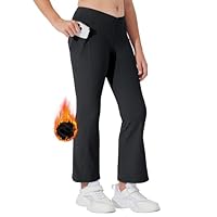 Willit Girls' Fleece Lined Pants Yoga Crossover Leggings Bootcut Thermal Winter Pants Water Resistant Black L