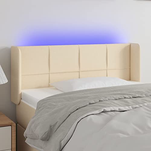 Juroupi Cabecero con LED cabecero Cama Dormitorio cabeceros de Cama headboard cabeceros Cama de Tela Crema 103x16x78/88 cm - 3123231