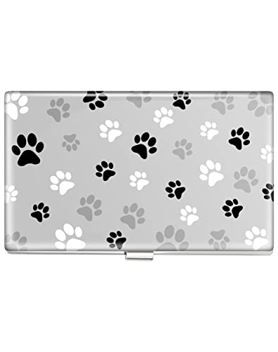 Swooflia Business Card Holder Case Wallet for Men Women Metal Dog Paw Grey Slim Pocket Purse Square Card Cases Cute For Realtors Real Estate Agents
