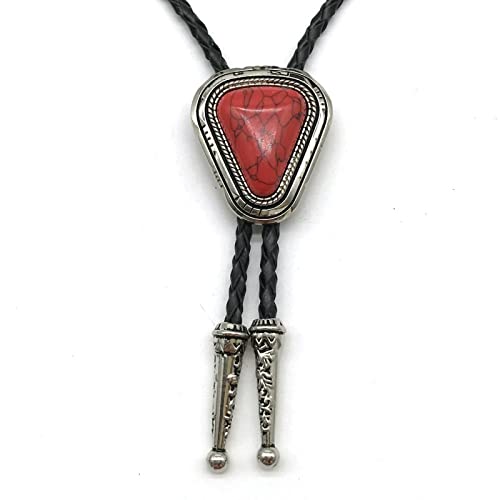Bolo cravate pour homme en cuir tressé main et turquoise véritable