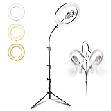 SYAMEET 12” Flexible Ring Light with Dual Gooseneck Stand&Phone Holder, 3 Light Modes Dimmable LED Selfie Light, USB Powered Tripod Ring Light for Makeup, Live Streaming, Video Recording, Photography
