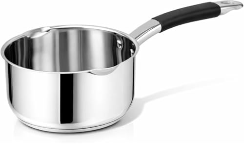 Image of Stainless Steel Milk Pan with Double Pouring Lips with Heat-Resistant Handle Saucepan for Gas, Electric & Ceramic Hobs (18 cm Diameter - 2 Litre)