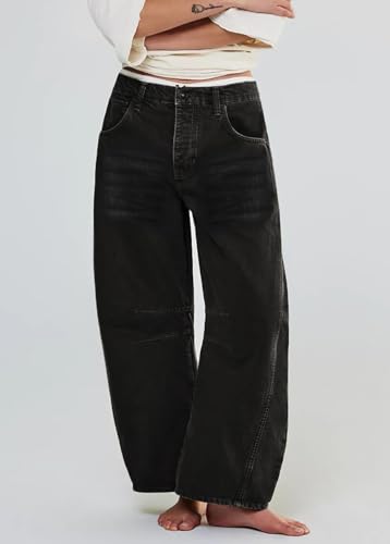 Allimy Womens Jeans Mid Rise Barrel Leg Vintage Jeans for Women Trendy 2025 Denim Pants Non Stretch2