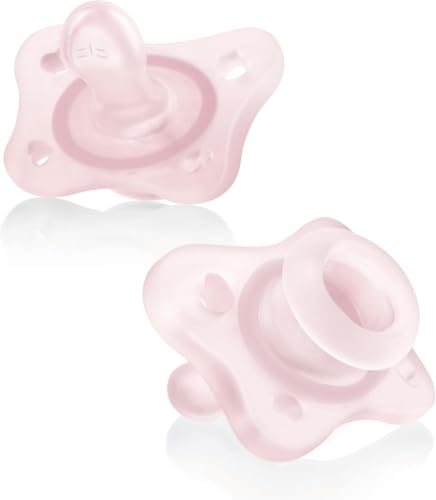 Image of Chicco PhysioForma Mini Orthodontic Pacifier, 0-2m | 100% Silicone | Supports Breathing & Oral Development | One-Piece Design | Extra Small & Light | Includes Sterilizing Case | BPA Free | Pink, 2pk