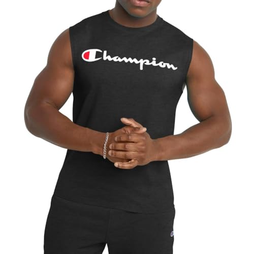 Champion Men's Classic Jersey Muscle Tee, Screen Print Script, Black, XX-Large