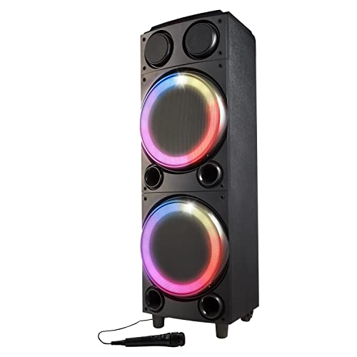 MEDION P61458 Party-Soundsystem (Partylautsprecher, Karaoke, Bluetooth 5.0, Kompaktanlage, Farbige LED, USB, AUX, 2X Mikrofonanschluss)