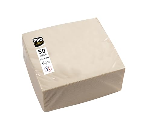 PRONAPPE - Réf. SV622002I - 50 Serviettes cocktail 20x20 cm - Papier micro-gaufré - ouate 2 plis - Ivoire