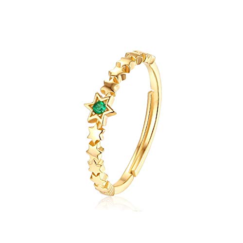 Bague Étoiles Femme Réglable avec Émeraude en Argent, le cadeau idéal et symbolique