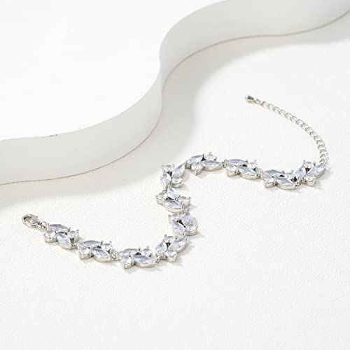 Sweetv Marquise Wedding Bracelet,Crystal Rhinestone Bridal Bracelets For Brides, Bridesmaids, Women, Rose Gold/Silver Tennis Bracelet For Wedding, Prom, Party, Jewelry Gifts #TOP6