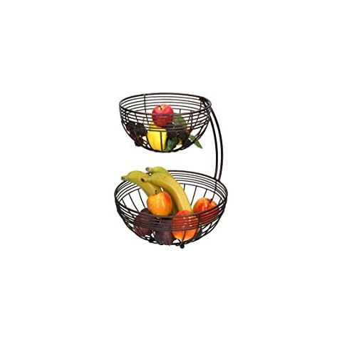 AmaCasa Etagere Obstkorb 2 Etagen | Obstschale aus Metall für mehr Platz | Metall - Antik Braun Cover