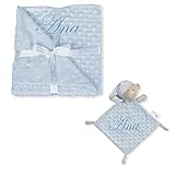 Manta Bordada para Bebe con trapito a Juego. Manta Personalizada con Nombre. Regalo para recién Nacido Personalizado (Azul)