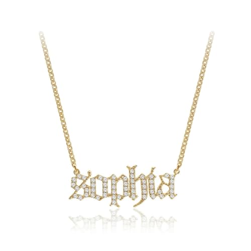 Diamond Club Old London Style Personalized Name Necklace - approx 0.44 cttw Lab Grown Diamond (VS2-F) - Choose from 925 Silver with White Rhodium, Solid 14K Yellow or White Gold Custom Pendant, Light Rolo 16"+2" - Gift Box Included