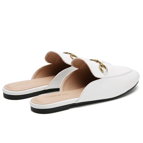Image of Minorsu Buckle Mules for Women Flats Loafers Shoes for Work Office Business | Slip on,Round Toe,Backless,Slides, Casual
