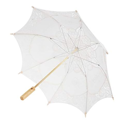 Jeffergarden Wedding Bride Umbrella, White Black Parasol Lace Umbrella Wedding Bridal Umbrella Lace Fabric Eucalyptus Handle For Weddings Celebrations Decoration(S-Beige) Cover