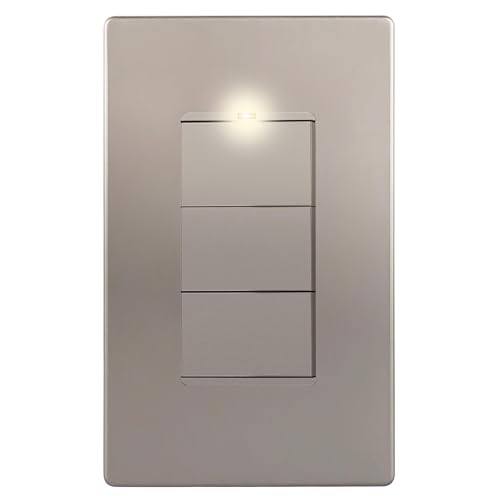 Image of LIDER Lighted Triple Switch with Screwless Wall Plate, Combination Frameless Decorator Switch with Locator Light, Ground Terminal, Single Pole, 15A 120V, UL Listed, Thermoplastic, Matte Nickel