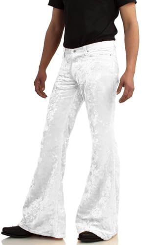 Image of Men's Velvet Relaxed Vintage 60s 70s Bell Bottom Stretch Fit Classic Comfort Flared Flares Retro Leg Disco Pants