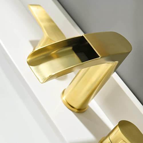 2 Handles 8 Inch Widespread Bathroom Faucets, Brushed Gold Bathroom Sink Faucet With Valve And Metal Pop-Up Drain By Phiestina, Wf003-1-Bg+Ns-Wf005-Bg #TOP4