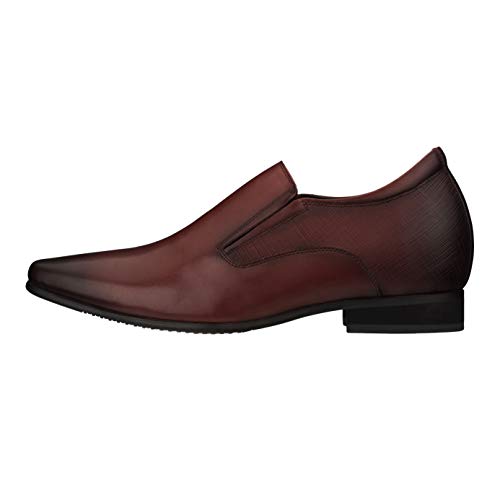 Image of CALTO Men's Invisible Height Increasing Elevator Shoes - Brown Leather Slip-on Formal Dress Loafers- 3 Inches Taller - Y5531 - Size 10.5 D(M) US