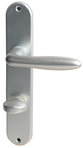 Alpertec 40362030PO aluminiowe okucia drzwi Ray II-LS zestaw długich szyldów do drzwi łazienkowych w kolorze srebrnym anodowane WC 78 mm z blokadą, do drzwi łazienkowych