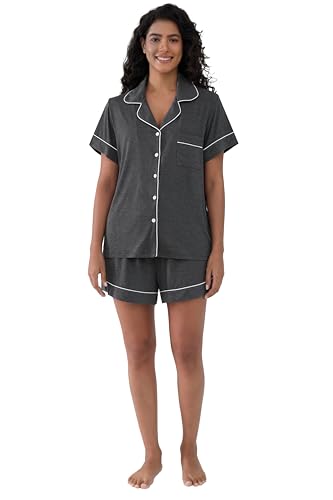 Image of Joyaria Women's Cooling Bamboo Viscose Pajamas Shorts Set Button Front | Moisture Wicking, Cool & Lightweight, Breathable PJs for Night Sweats