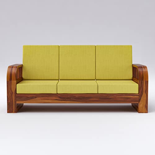 Image of Douceur Furnitures Solid Sheesham Wood 5 Seater Sofa | Five Seater Sofa Set for Living Room, Cafe, Office | (Honey Teak Cushion Yellow)