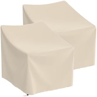 Patio Chair Cover Patio Furniture Covers Waterproof Outdoor Lawn Chair Covers 600D Heavy Duty Oxford Cloth (Khaki, 32"W x 37"D x 36"H-2Pack)