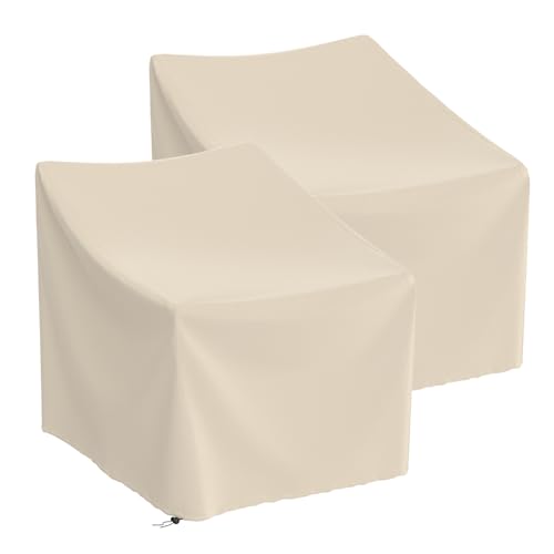 Patio Chair Cover Patio Furniture Covers Waterproof Outdoor Lawn Chair Covers 600D Heavy Duty Oxford Cloth (Khaki, 32"W x 37"D x 36"H-2Pack)
