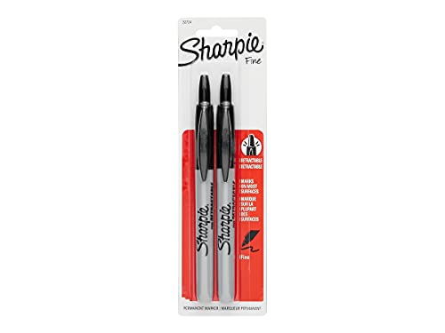 Sharpie Retractable Fine Point Permanent Markers, Black Color, 2-Units per Pack (1-Pack) Model 32724