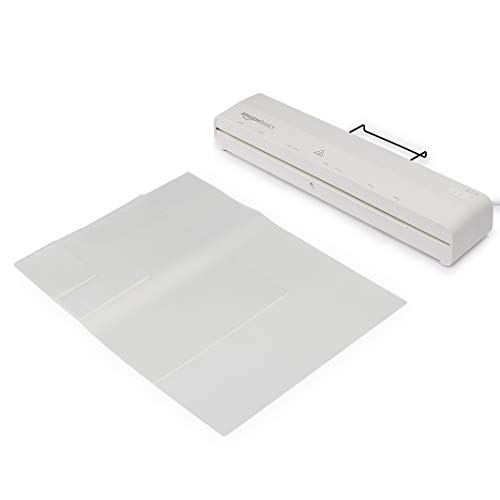 Amazon Basics 30.48 cm Thermal Laminator Machine with Rapid Warm-Up (1 min), 20 Assorted Laminating Pouches Included, White image 1