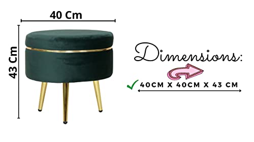 Image of Ottoman Stool for Living Room, Velvet Foot Rest Puffy for Sofa, Foot Stool for Sitting, Modern Puffy Chair for Bedroom, Metal Legs Ottoman for Home Decor, 17 /32 inch Height (Combo-Green)