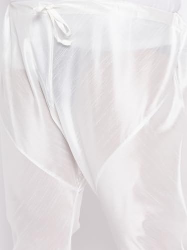 Image of Vastramay Plus Men's White Silk Blend Kurta Pyjama Set VPLUSMKWH001nPBL 44 | Independence Day