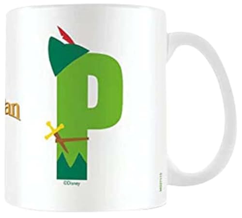 Disney Alphabet Mug personnalisé (P pour Peter Pan) Tasse à café en céramique 325 ml dans une boîte cadeau Disney – Produit officiel, vert