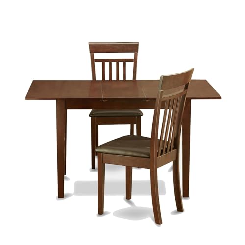 East West FurnitureNOCA3-MAH-LC 3 Piece Set Contains a Rectangle Dining Room Table with Butterfly Leaf and 2 Faux Leather Upholstered Chairs, 32x54 Inch