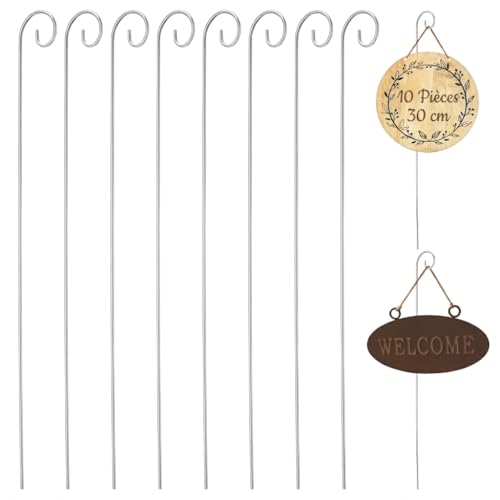 SUPVOX 10 Pcs Crochets de Berger en Métal 30cm - Tiges de Suspension Légères Ø 3,0mm - Support pour Étiquettes de Jardin et Petits Tuteurs de Plantes - Piquets Décoratifs Résistants aux Intempéries