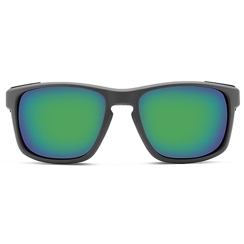 Pepper's Floating Collection Polarized Oval Sunglasses, Matte Grey/Emerald Green Mirror, 55X19X130MM