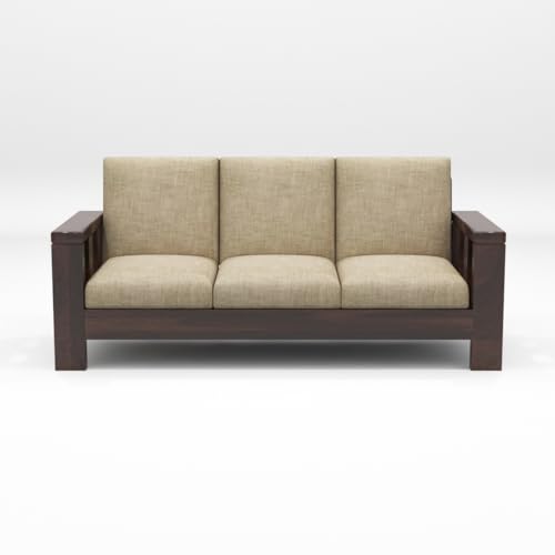 Image of Sheesham Wooden 6 Seater Sofa Set for Living Room | Solid Wood Sofa | Rosewood Sofa Set for Home & Office | Lounge (Walnut, 6 Seater)