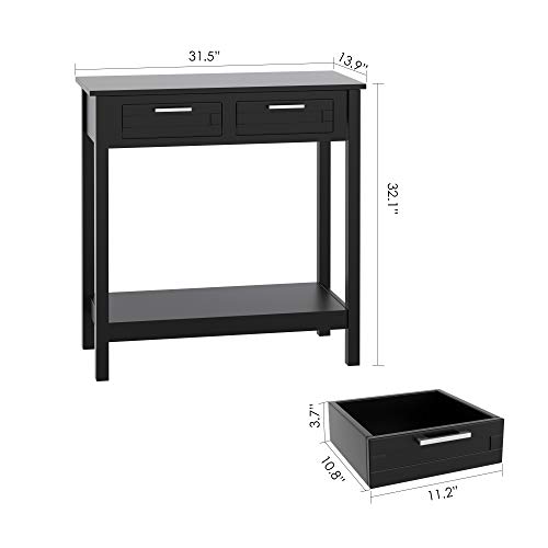Kealive Console Table with Drawers, Tall Entryway Table with 2-Tier Storage Shelf, Sofa Entry Table for Hallway Living Room Bedroom,31.5 x 13.9 x 32.1 inches, Wood, Modern Black