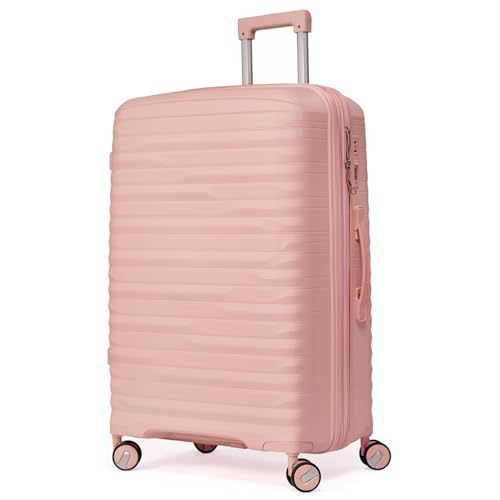 Mala De Viagem Grande 32Kg Polipropileno 8 Rodas 360 Giratória Para Despachar Rígida Leve Tamanho G Viagem Internacional Resistente (ROSA CLARO, Grande)