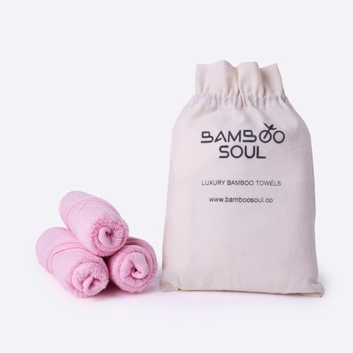 Image of Bamboo Soul Bamboo Face Towel | Ultra Absorbent & Super Soft | 30 x 30 cm - 550 GSM | Pack of 3 (Pink)