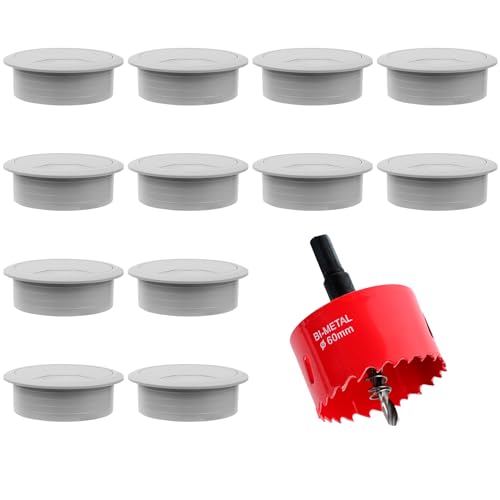 12 Pezzi Passacavi Scrivania, 60mm Tappo Scrivania Passacavi, Tappo per Scrivania Buco fili, Tappo Passa Cavi da Scrivania, Passacavi Rotondo per Fili Computer, Mouse, TV, Telefono, Grigio