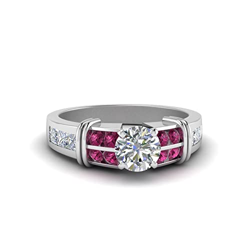 Image of 55Carat Choose Your Gemstone Channel Set Wide Diamond CZ Ring Sterling Silver Round Shape Side Stone Engagement Rings Everyday Jewelry Wedding Jewelry Handmade Gifts for Wife US Size 4 to 12